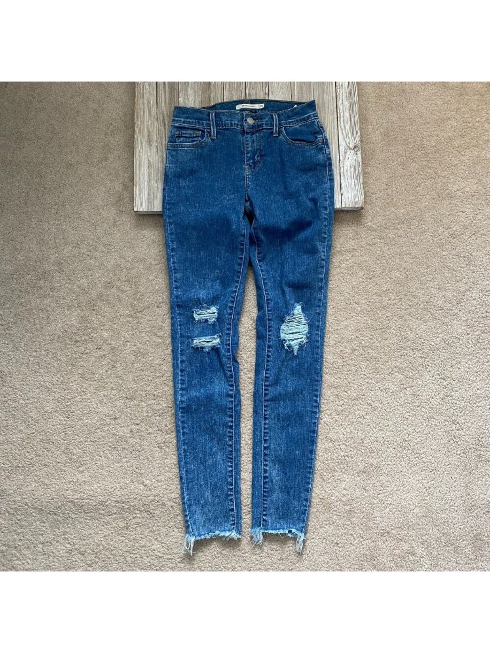 Levi's 710 Super Skinny Jeans Womens Size W 26 L 30 Distressed Acid Wash Fringe